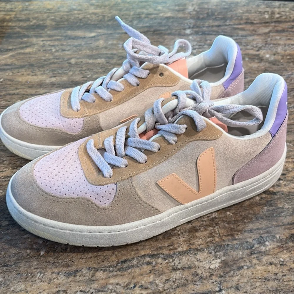 Veja V-10 Sneaker Multi-Color Peach Suede Sz 7 Women’s - Picture 4 of 8